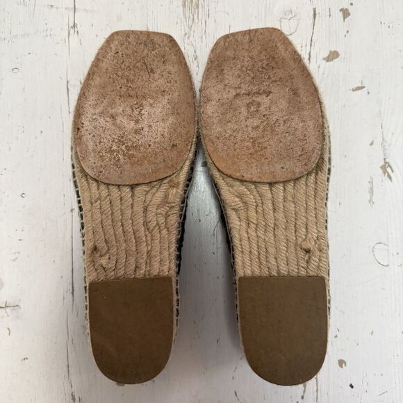 Paloma Barcelo Espadrille Flats Square Toe Black Outer Leather Knit 7 EU 37 - Picture 8 of 10